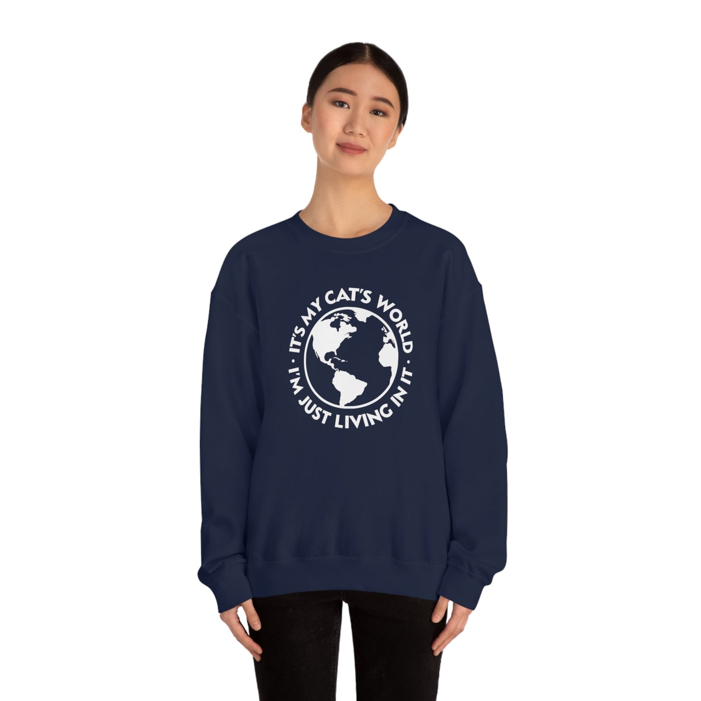 It's My Cat's World | Crewneck Sweatshirt - Detezi Designs-19185619293739141548