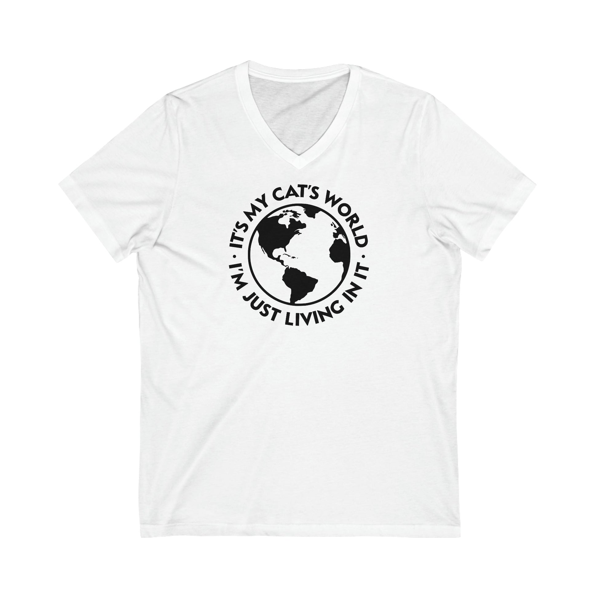 It's My Cat's World | Unisex V-Neck Tee - Detezi Designs-17023122465086102882