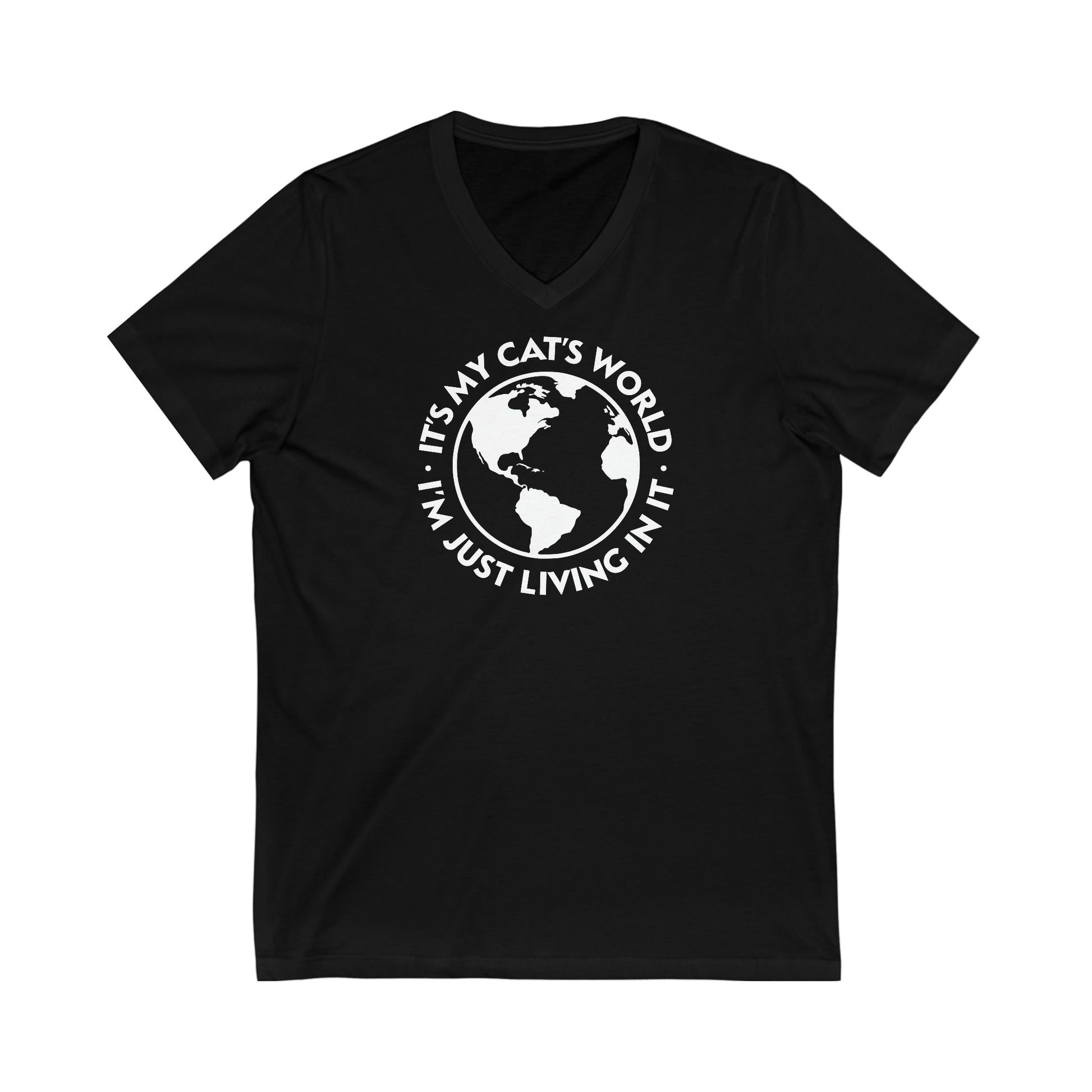 It's My Cat's World | Unisex V-Neck Tee - Detezi Designs-28551745083470506897