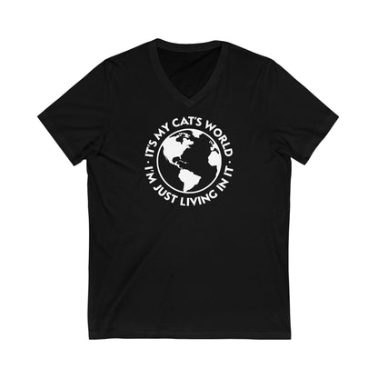 It's My Cat's World | Unisex V-Neck Tee - Detezi Designs-28551745083470506897