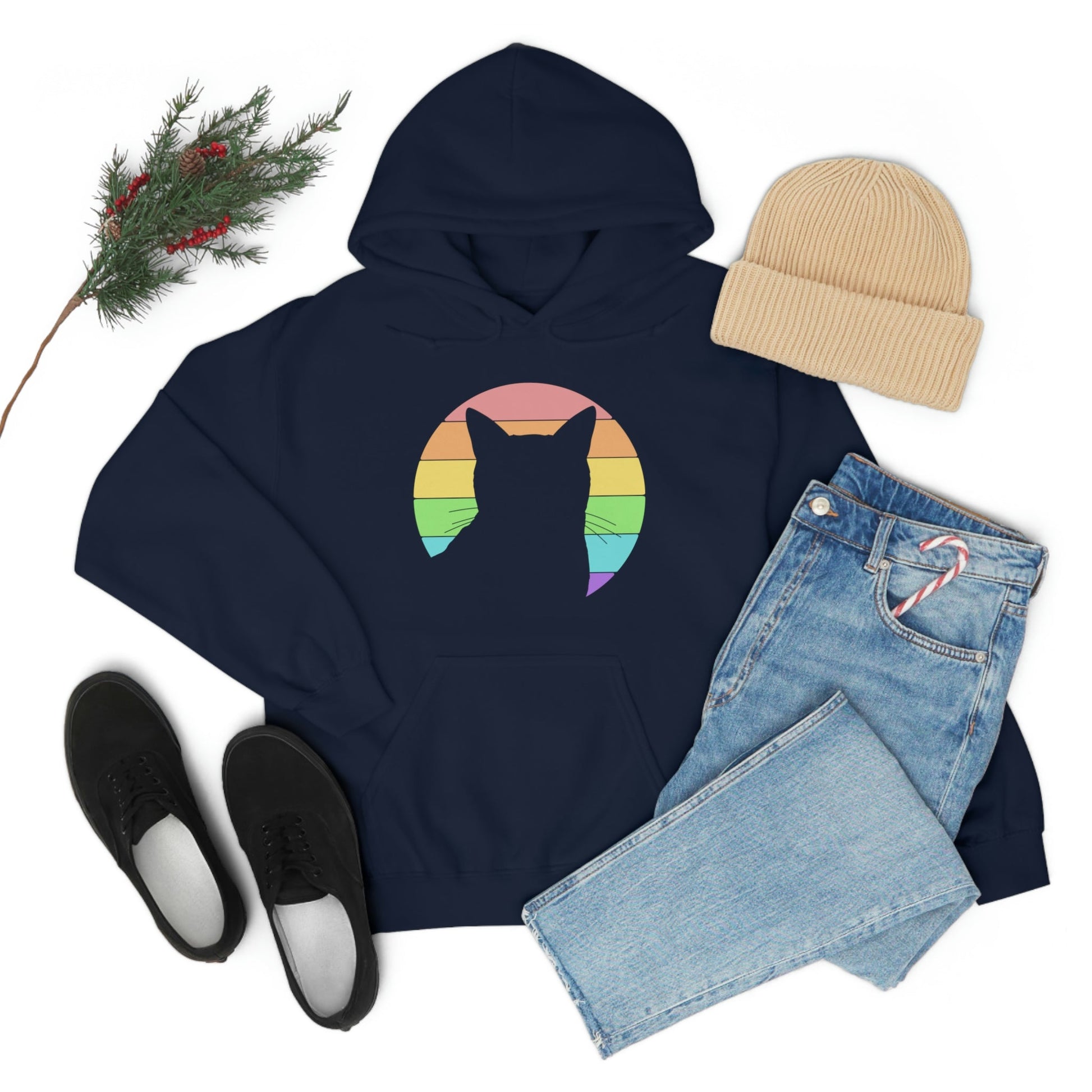 LGBTQ+ Pride | Cat Silhouette | Hooded Sweatshirt - Detezi Designs-25295120886256247361