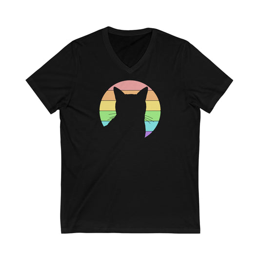 LGBTQ+ Pride | Cat Silhouette | Unisex V-Neck Tee - Detezi Designs-33467757565544624272
