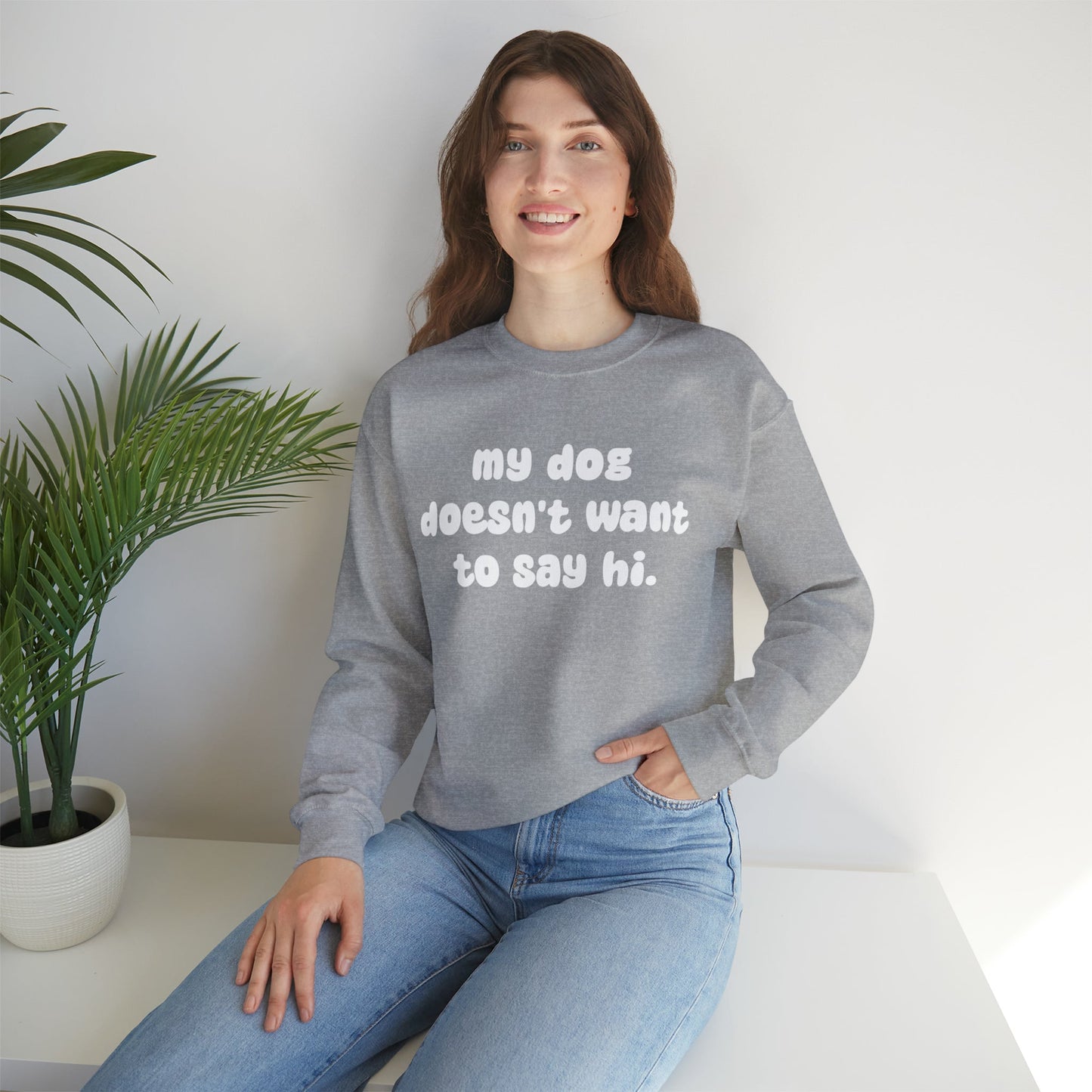 My Dog Doesn't Want To Say Hi | Crewneck Sweatshirt - Detezi Designs-10526371080542143504