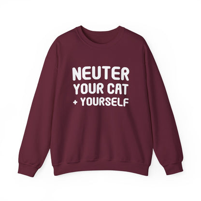 Neuter Your Cat + Yourself | Crewneck Sweatshirt - Detezi Designs-19659062245350258666