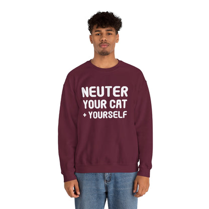 Neuter Your Cat + Yourself | Crewneck Sweatshirt - Detezi Designs-27053801785489781344