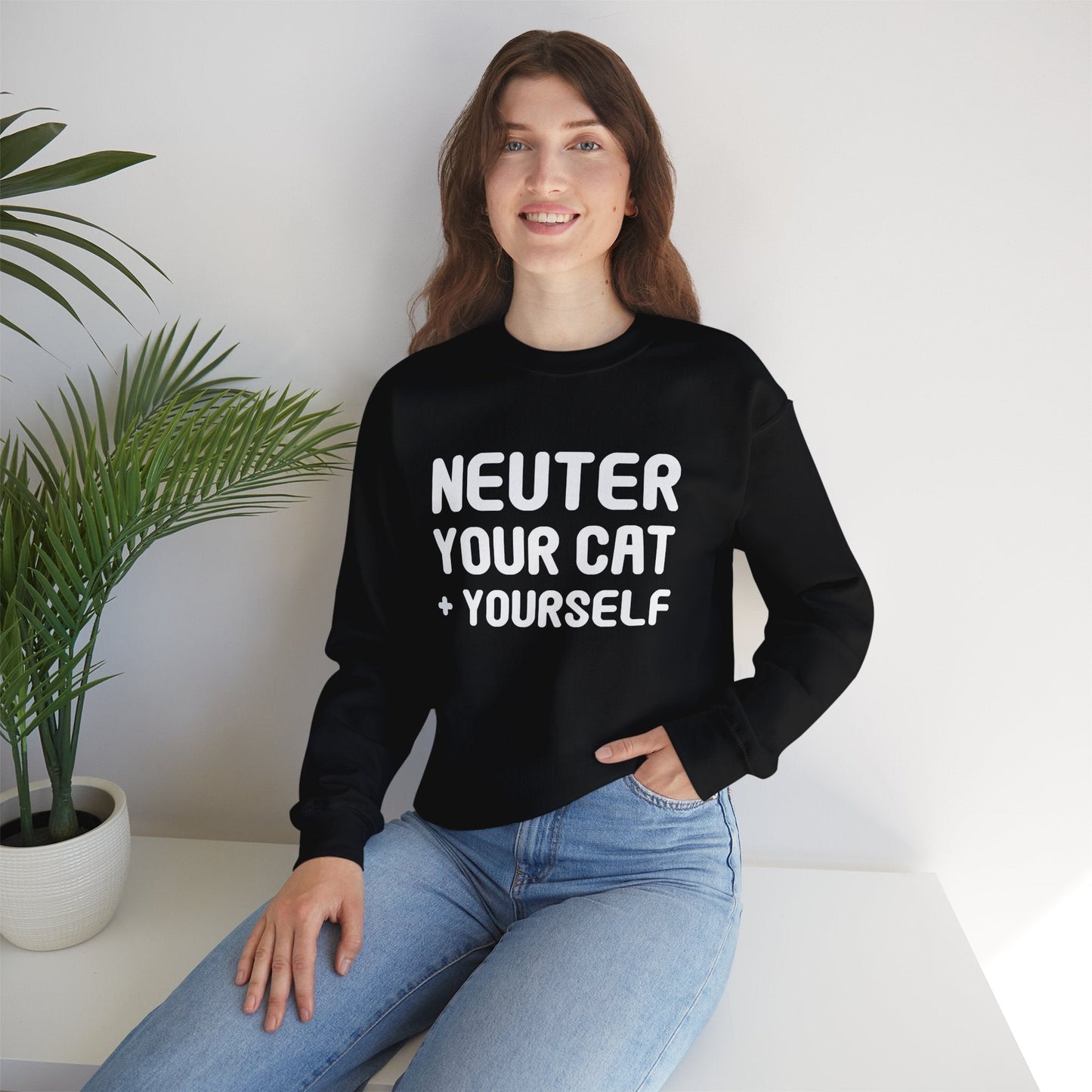 Neuter Your Cat + Yourself | Crewneck Sweatshirt - Detezi Designs-27053801785489781344