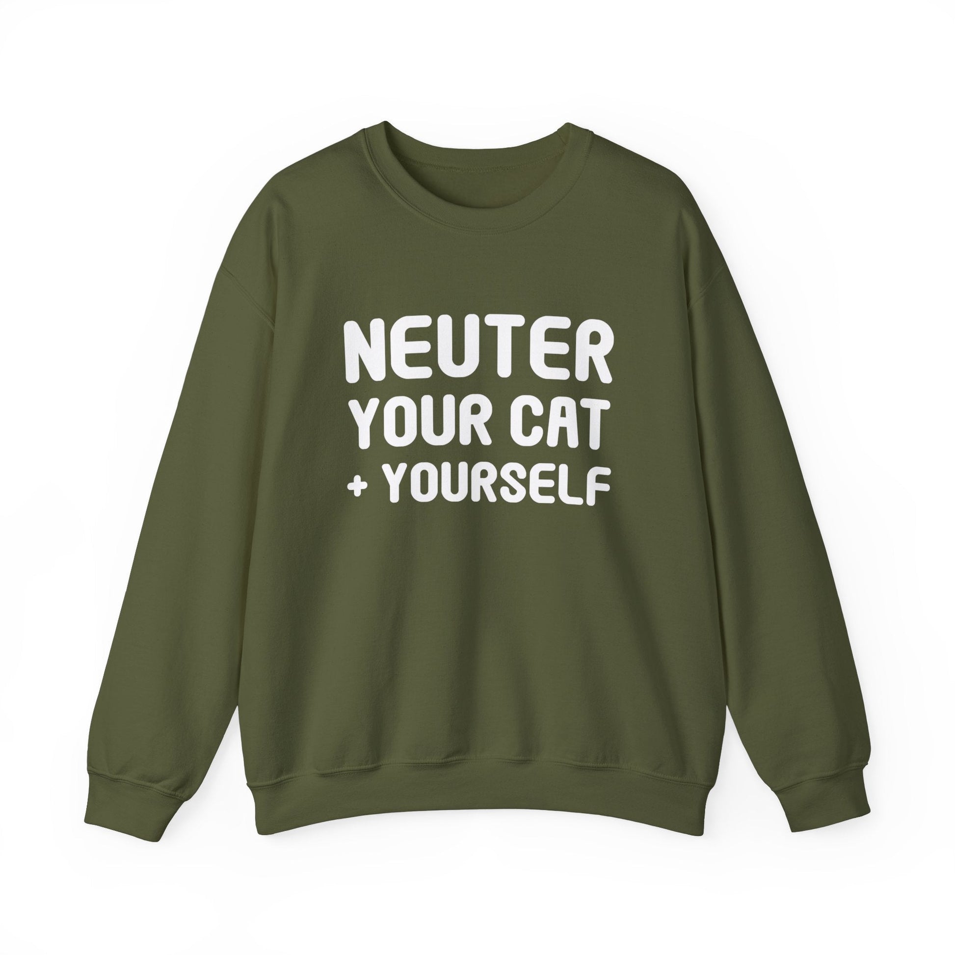 Neuter Your Cat + Yourself | Crewneck Sweatshirt - Detezi Designs-76000036666202926390