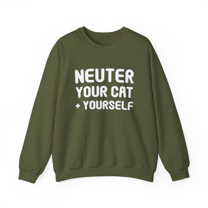 Neuter Your Cat + Yourself | Crewneck Sweatshirt - Detezi Designs-76000036666202926390