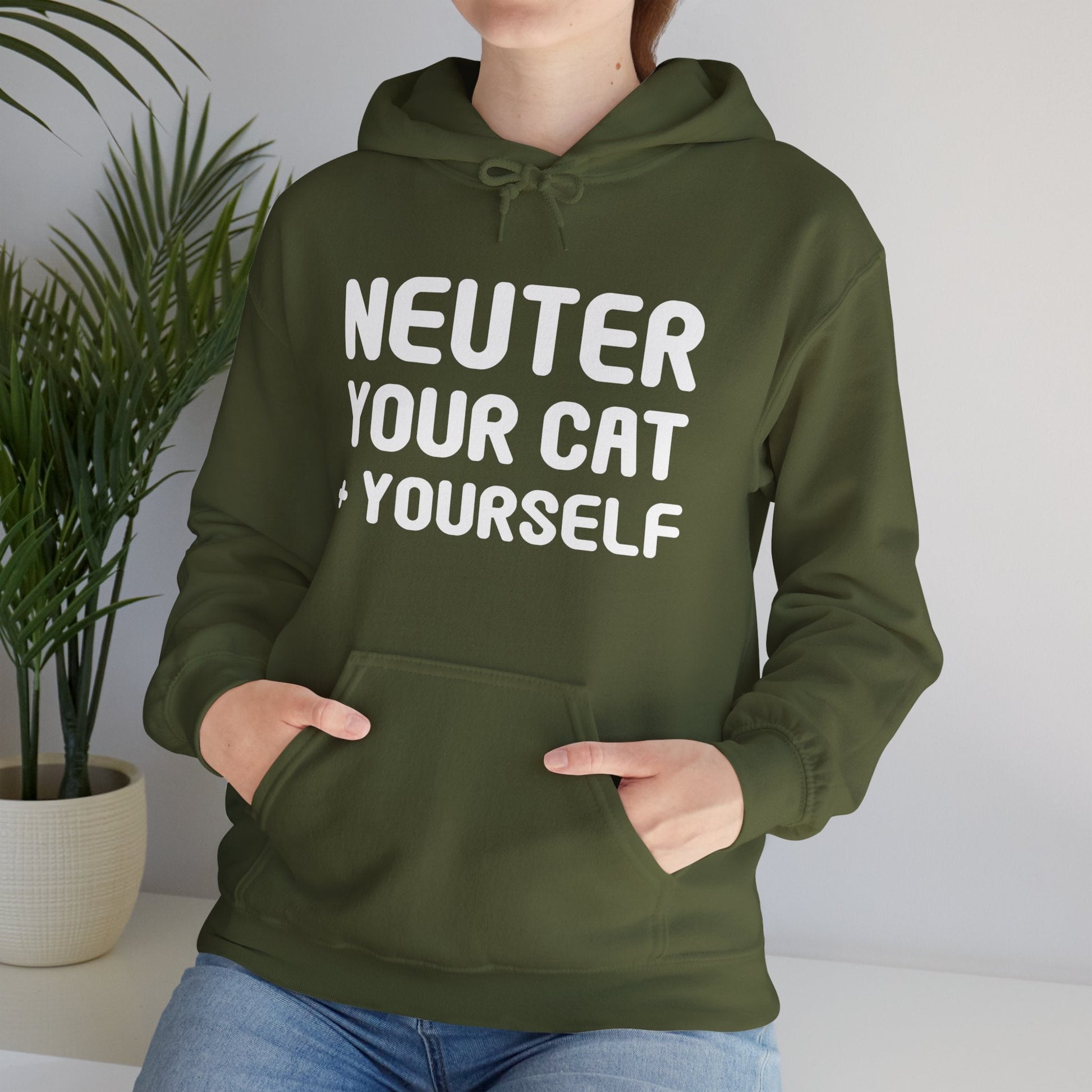 Neuter Your Cat + Yourself | Hooded Sweatshirt - Detezi Designs-15459618902056582572