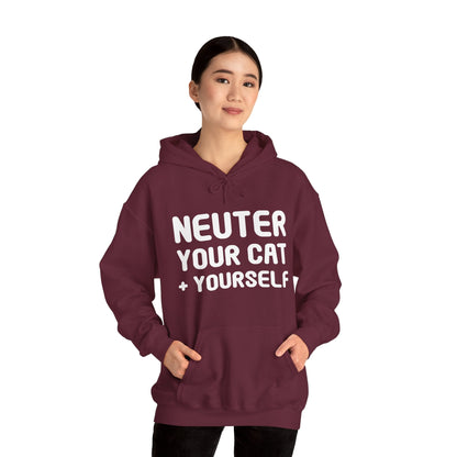 Neuter Your Cat + Yourself | Hooded Sweatshirt - Detezi Designs-32914628197878178354