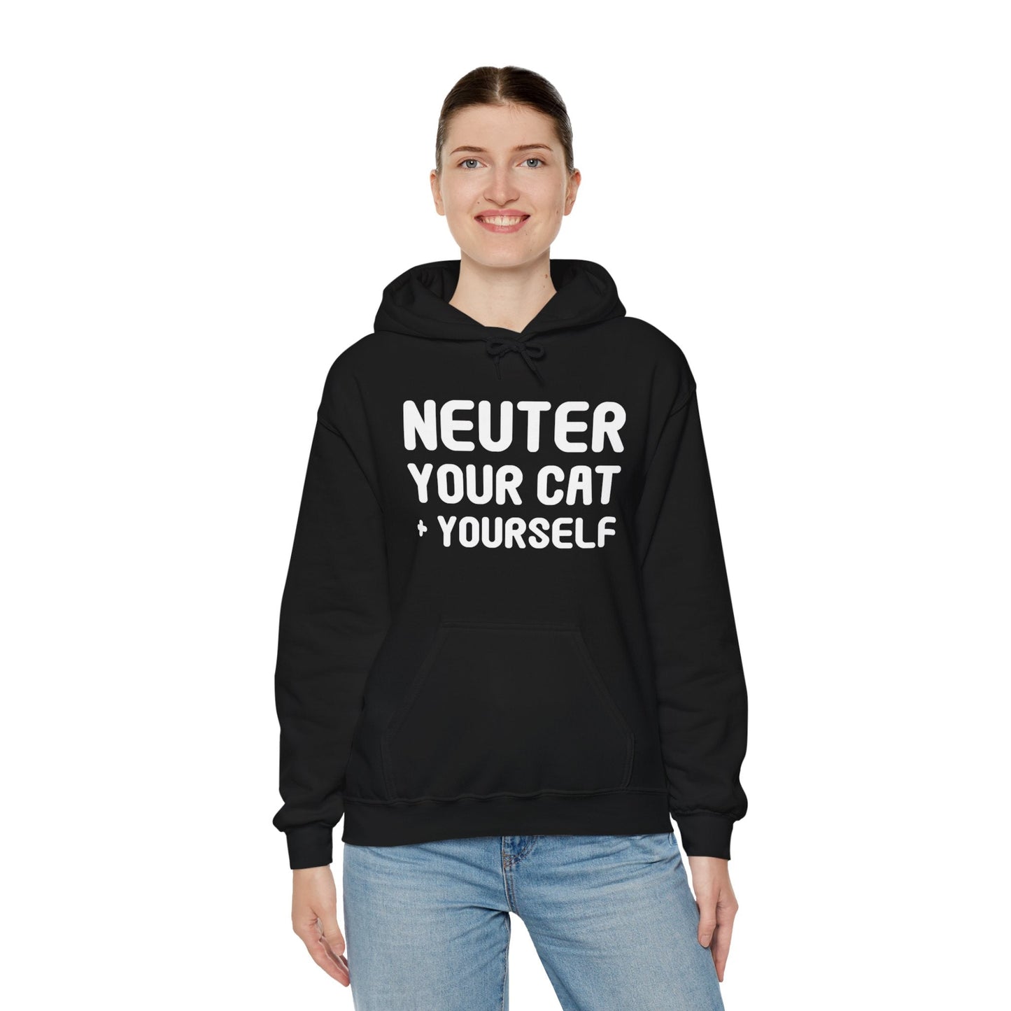 Neuter Your Cat + Yourself | Hooded Sweatshirt - Detezi Designs-32914628197878178354