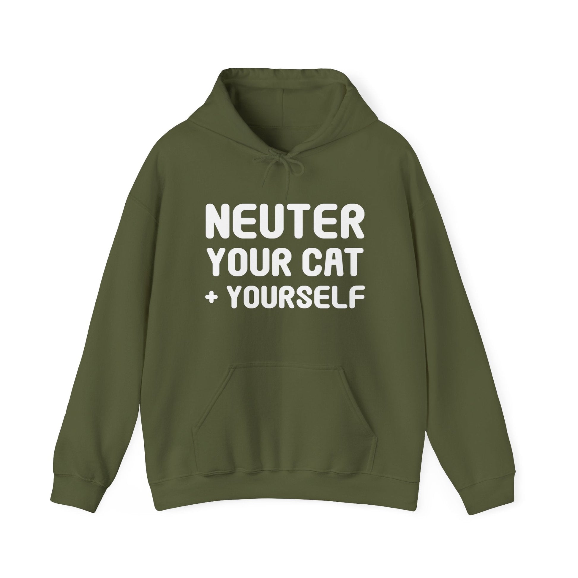 Neuter Your Cat + Yourself | Hooded Sweatshirt - Detezi Designs-32914628197878178354