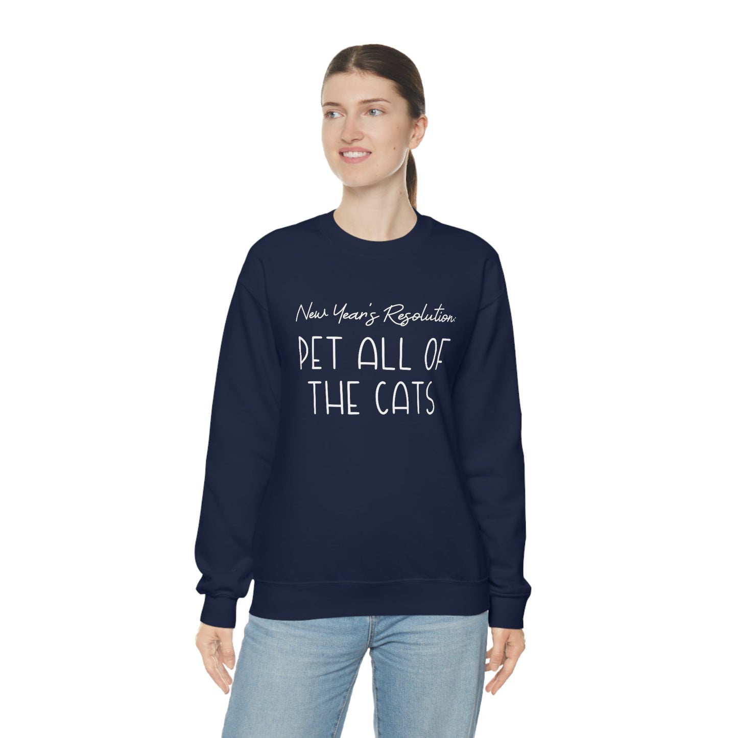 New Year's Resolution: Pet All Of The Cats | Crewneck Sweatshirt - Detezi Designs-16163491230535723108