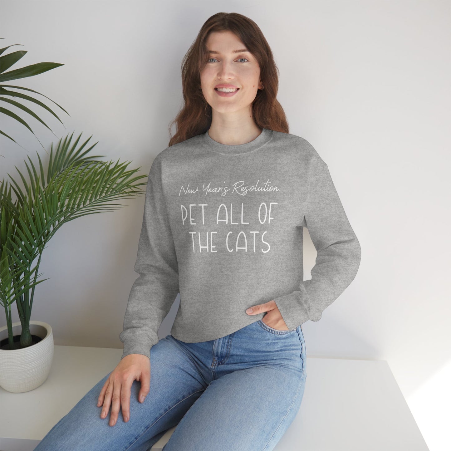 New Year's Resolution: Pet All Of The Cats | Crewneck Sweatshirt - Detezi Designs-17265320881628122785