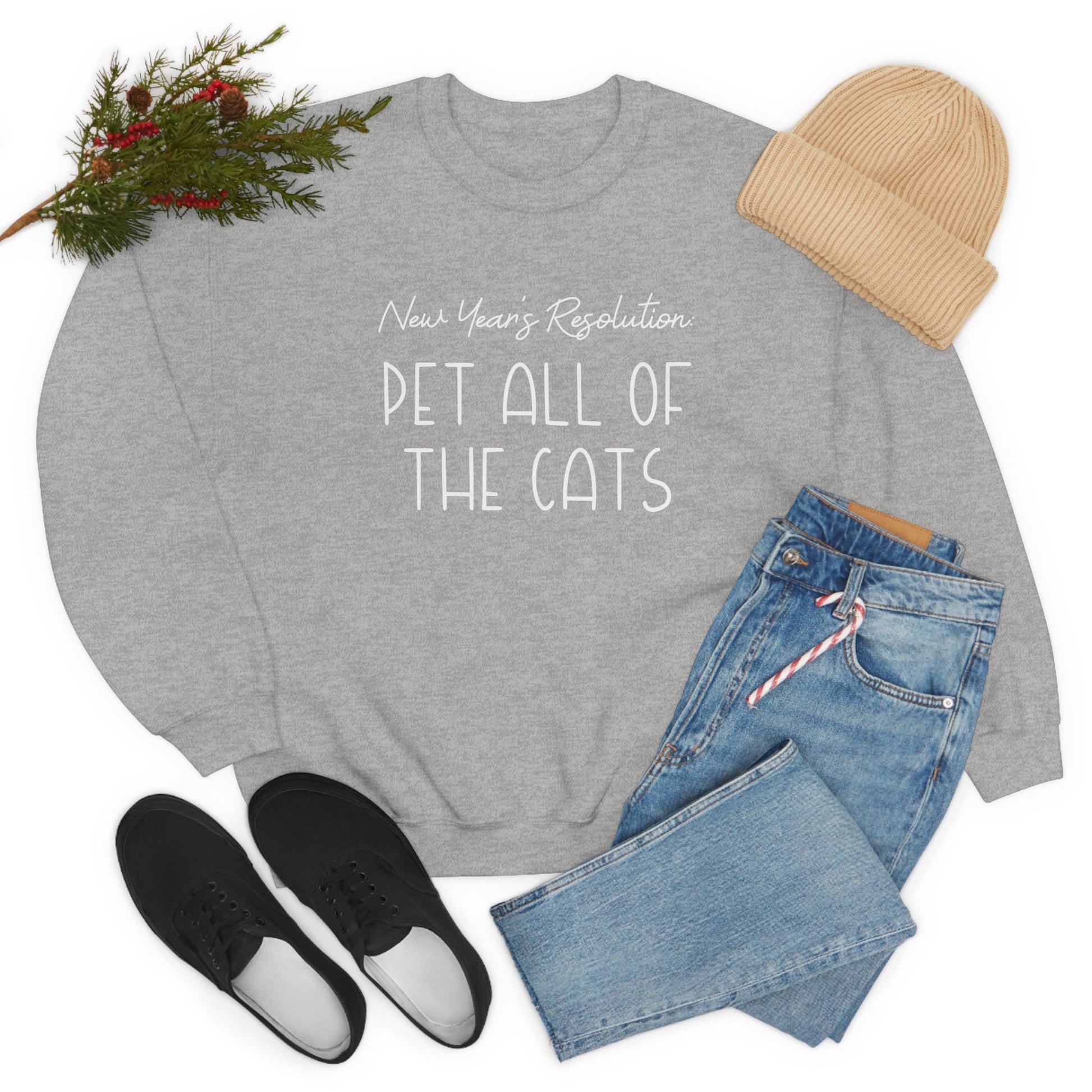 New Year's Resolution: Pet All Of The Cats | Crewneck Sweatshirt - Detezi Designs-17265320881628122785