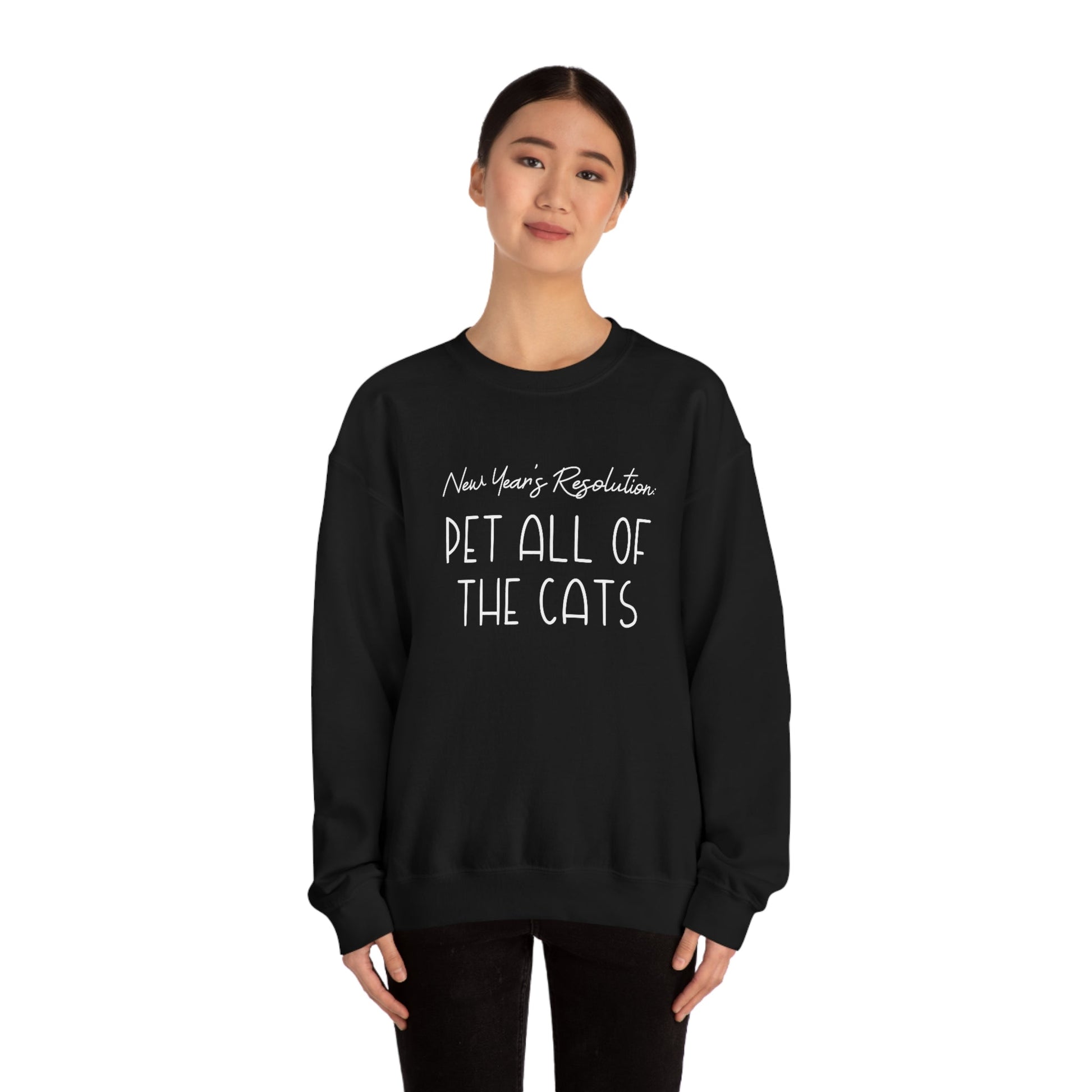 New Year's Resolution: Pet All Of The Cats | Crewneck Sweatshirt - Detezi Designs-19767636745891449034