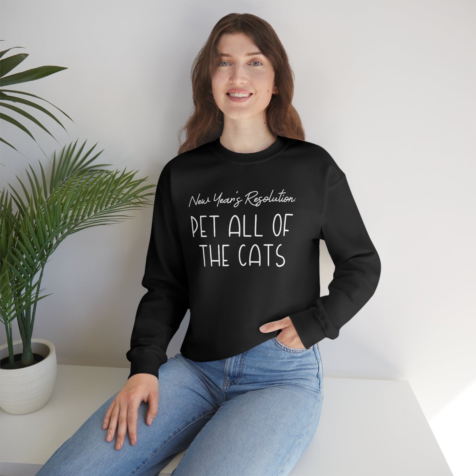 New Year's Resolution: Pet All Of The Cats | Crewneck Sweatshirt - Detezi Designs-19767636745891449034