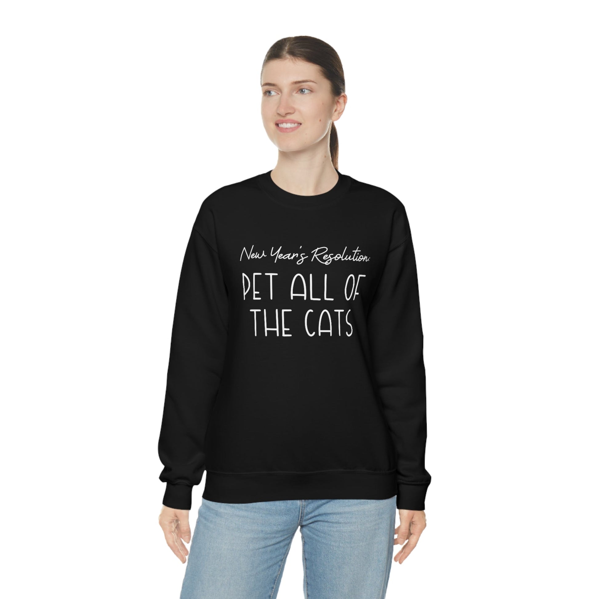 New Year's Resolution: Pet All Of The Cats | Crewneck Sweatshirt - Detezi Designs-19767636745891449034