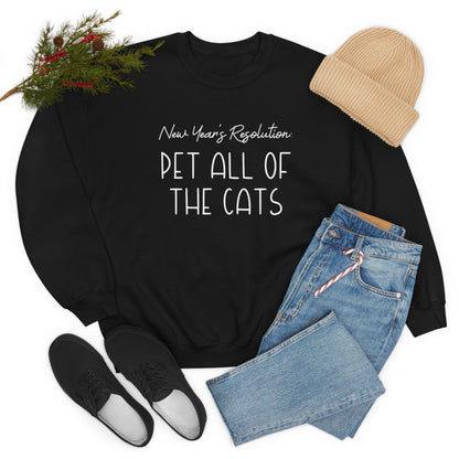 New Year's Resolution: Pet All Of The Cats | Crewneck Sweatshirt - Detezi Designs-19767636745891449034