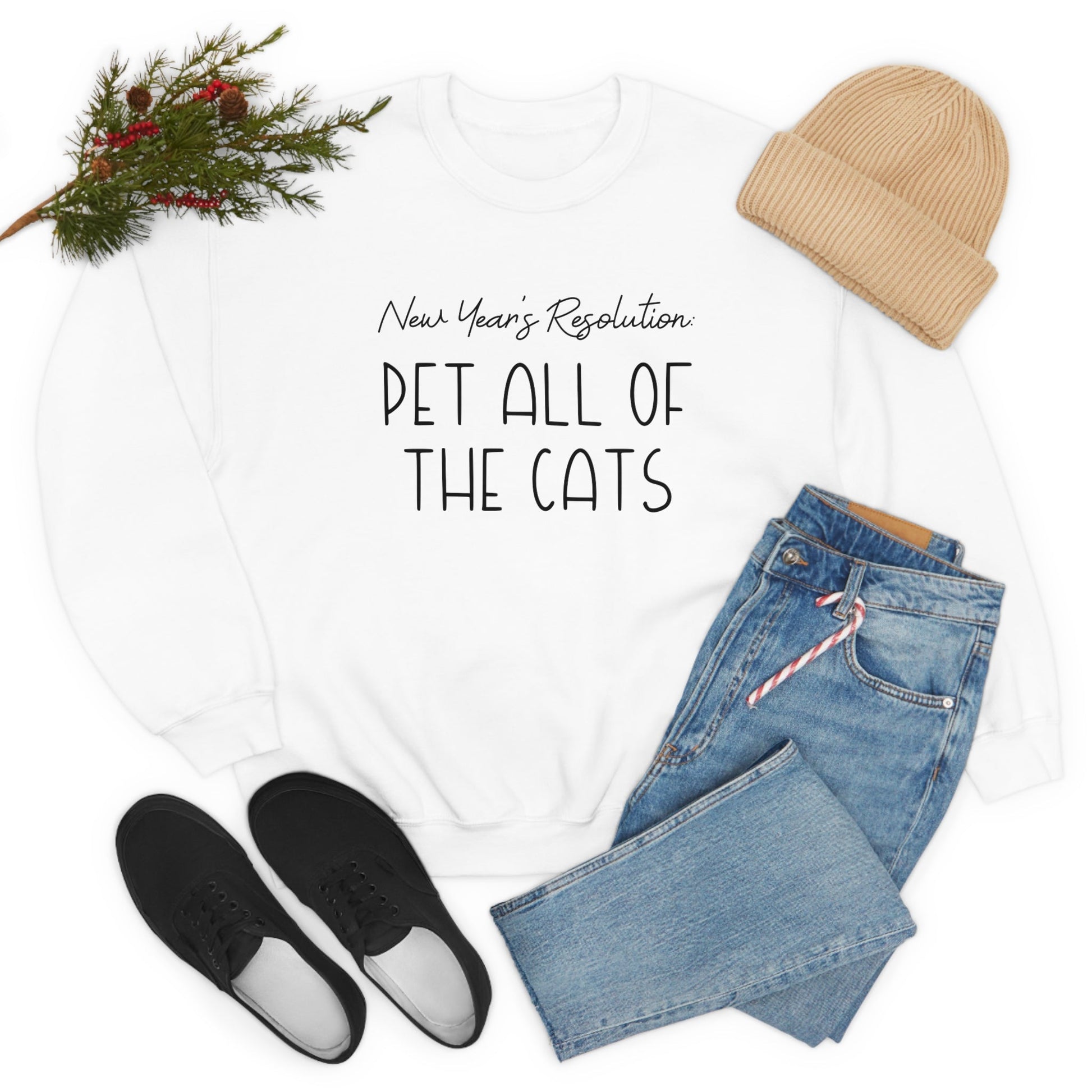 New Year's Resolution: Pet All Of The Cats | Crewneck Sweatshirt - Detezi Designs-51641814682085347938