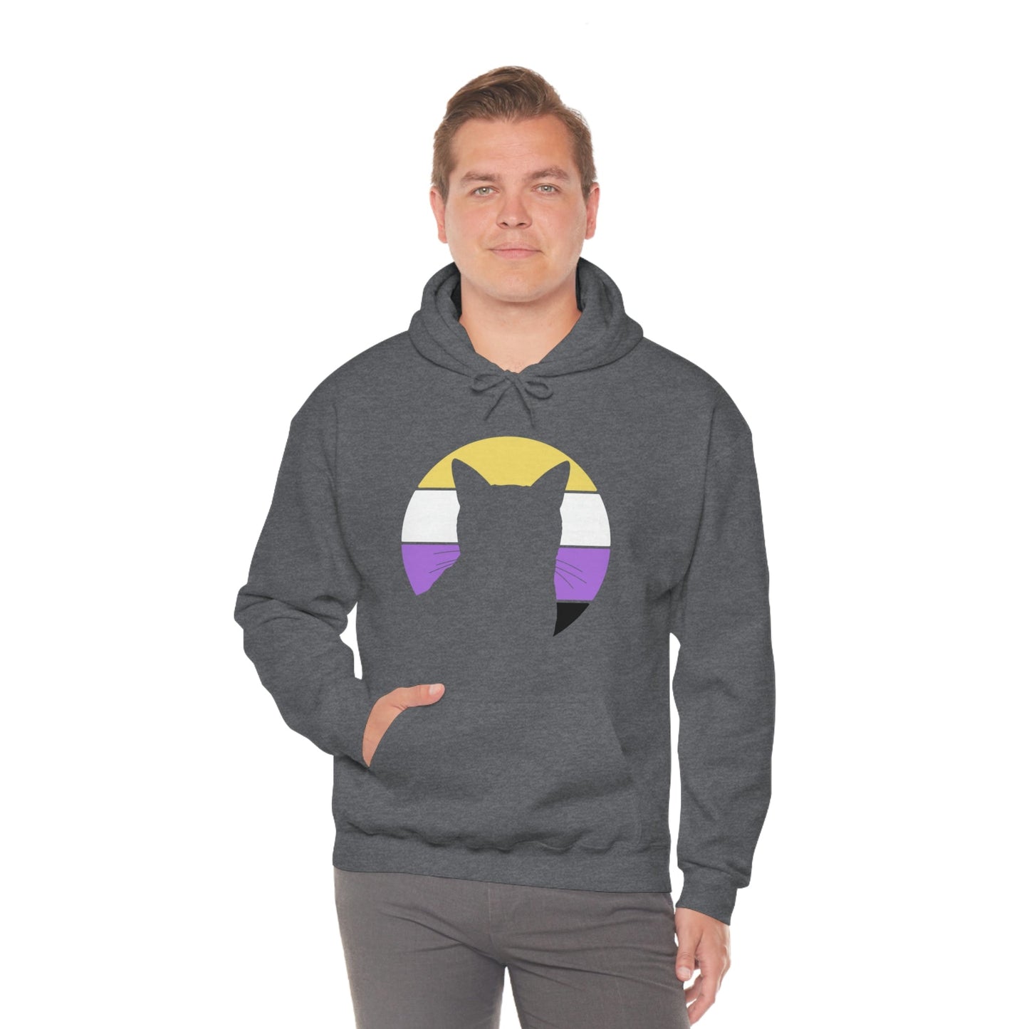 Nonbinary Pride | Cat Silhouette | Hooded Sweatshirt - Detezi Designs-17402383322271374641