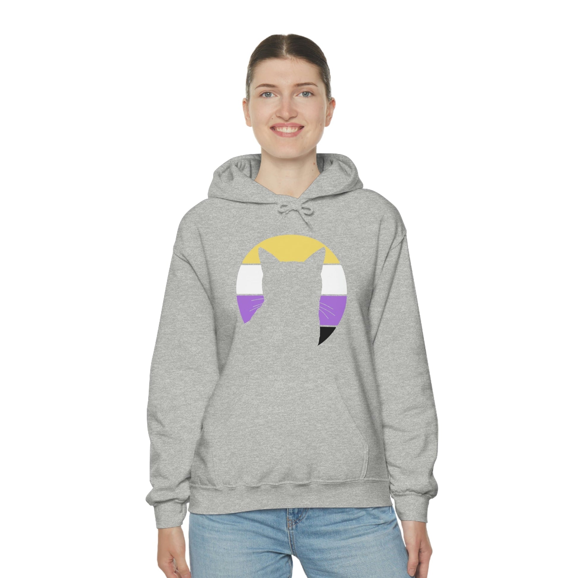 Nonbinary Pride | Cat Silhouette | Hooded Sweatshirt - Detezi Designs-19309981415268679772