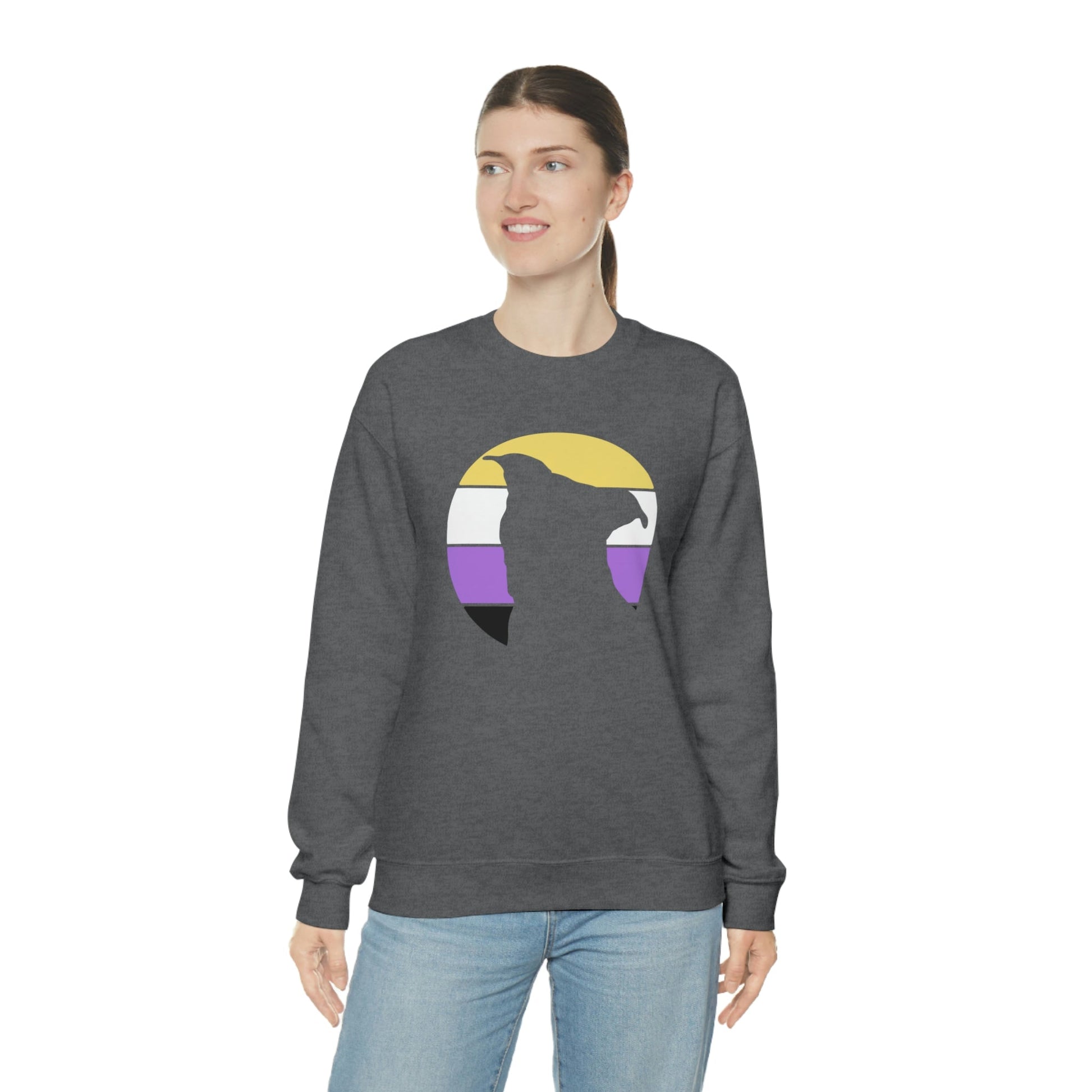 Nonbinary Pride | Pit Bull Silhouette | Crewneck Sweatshirt - Detezi Designs-33459294711568255899