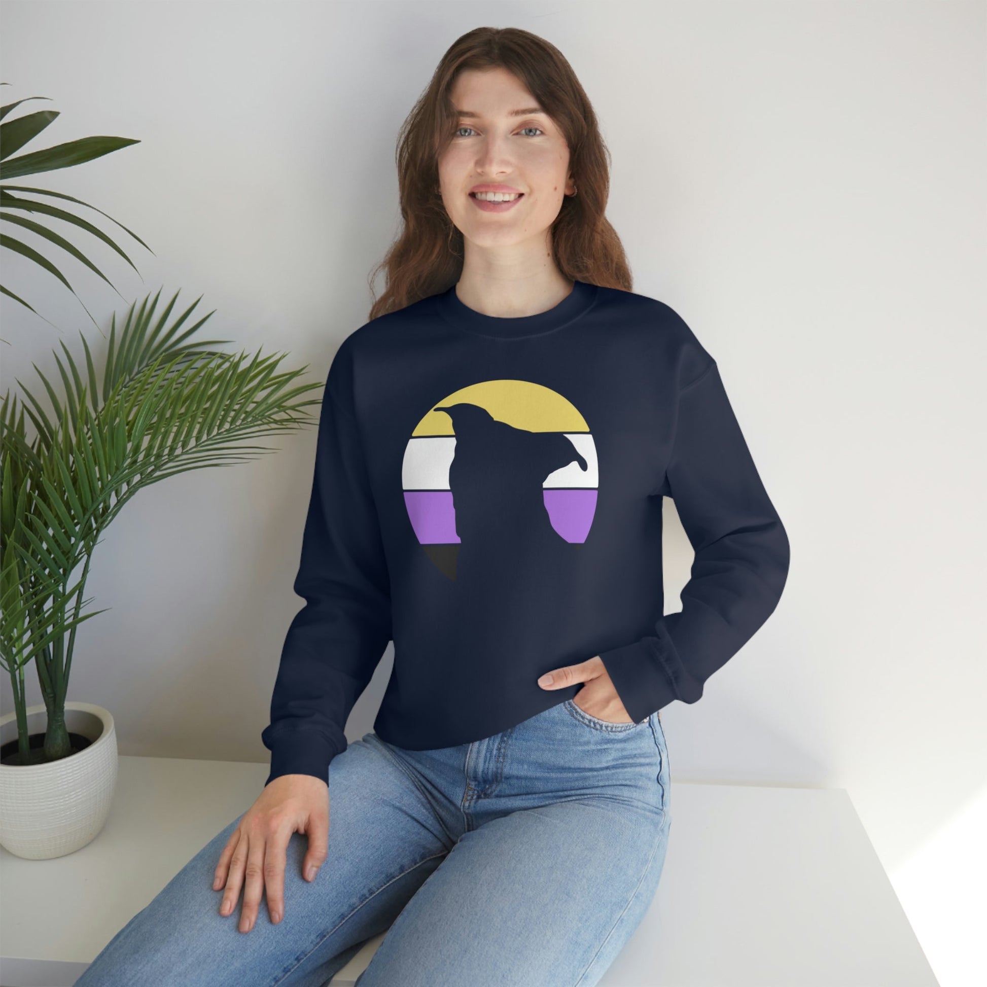 Nonbinary Pride | Pit Bull Silhouette | Crewneck Sweatshirt - Detezi Designs-91107205433975407131