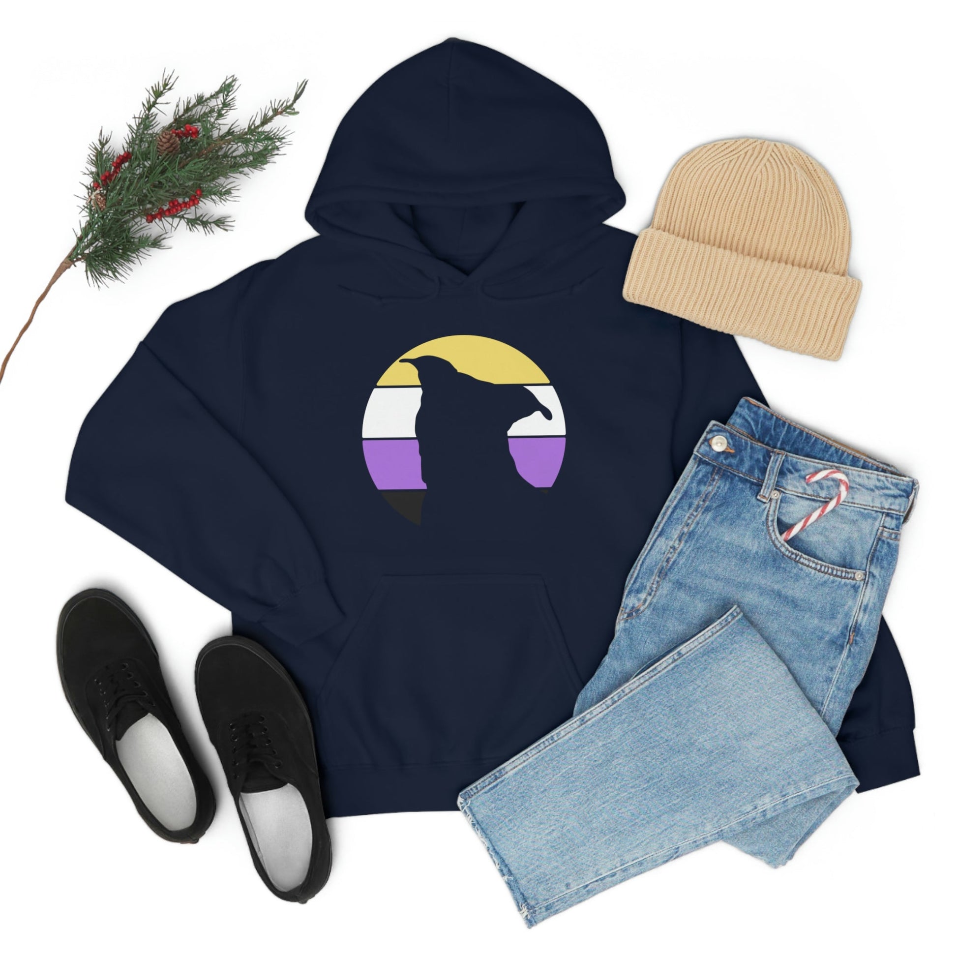 Nonbinary Pride | Pit Bull Silhouette | Hooded Sweatshirt - Detezi Designs-23026301844213858618