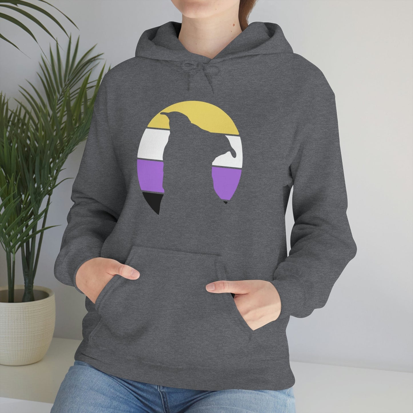 Nonbinary Pride | Pit Bull Silhouette | Hooded Sweatshirt - Detezi Designs-46531333571032934290