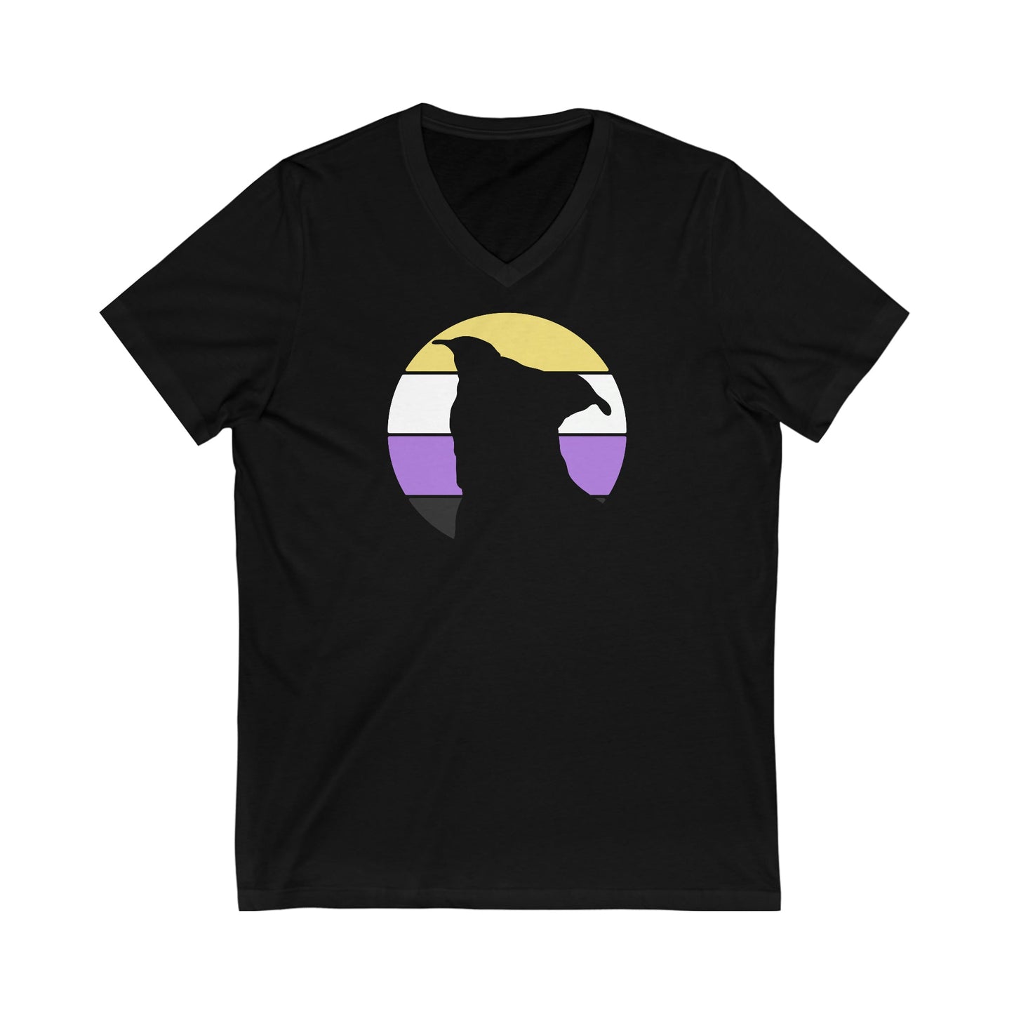 Nonbinary Pride | Pit Bull Silhouette | Unisex V-Neck Tee - Detezi Designs-16022072812778010828