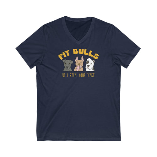 Pit Bulls Will Steal Your Heart | Unisex V-Neck Tee - Detezi Designs-36156307470505432059