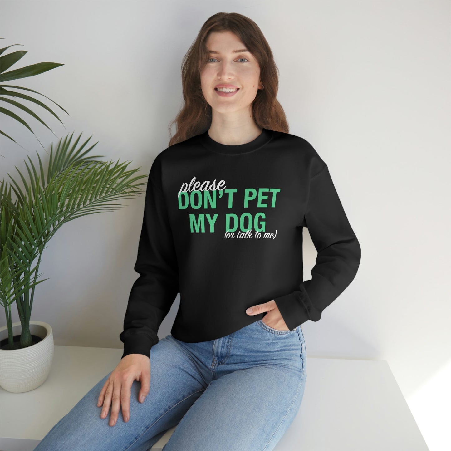 Please Don't Pet My Dog (Or Talk To Me) | Crewneck Sweatshirt - Detezi Designs-10237548431405668025