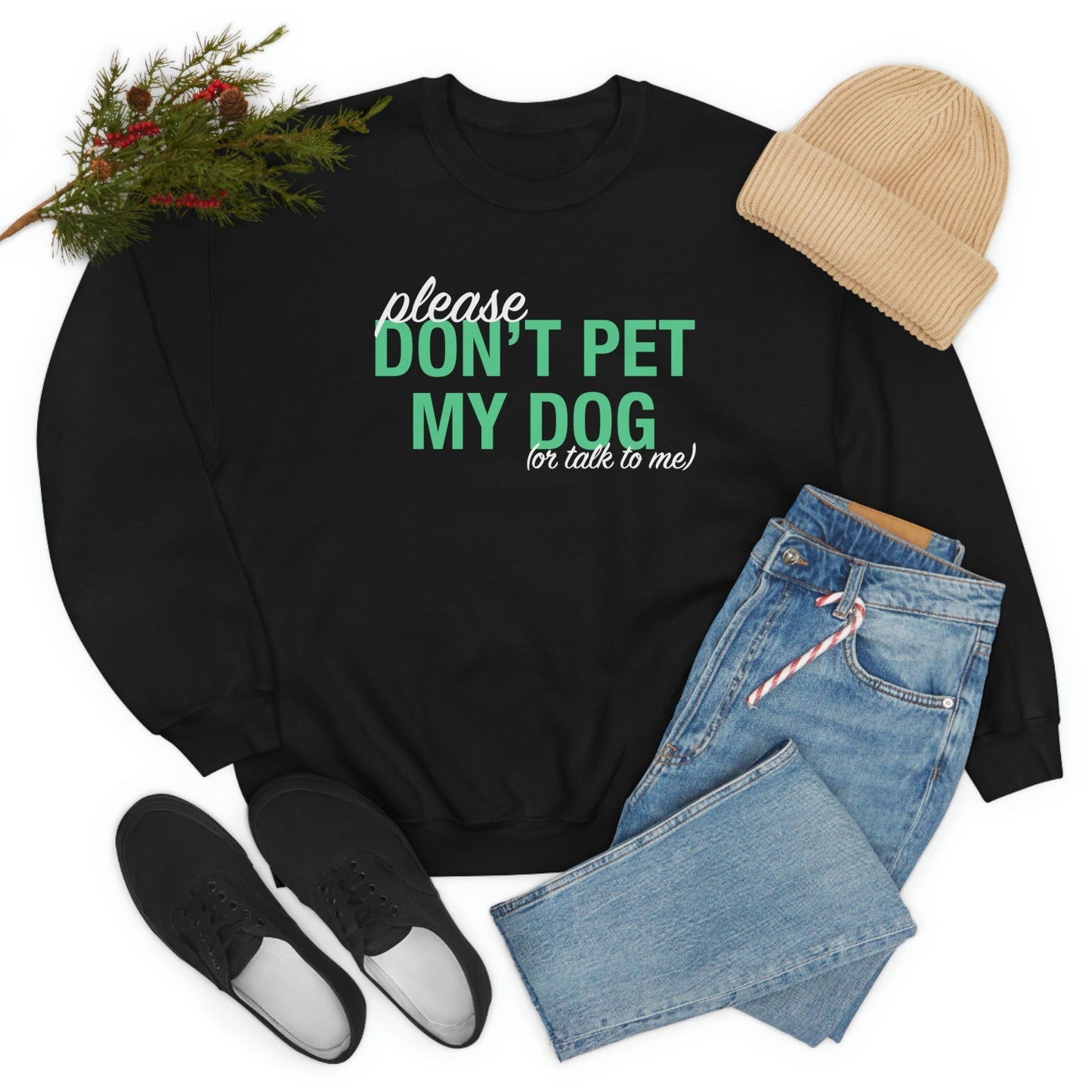 Please Don't Pet My Dog (Or Talk To Me) | Crewneck Sweatshirt - Detezi Designs-10237548431405668025