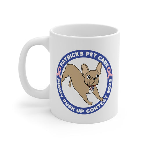 Puppy Pushup Contest | FUNDRAISER for METAvivor | Mug - Detezi Designs-20755736250866248224