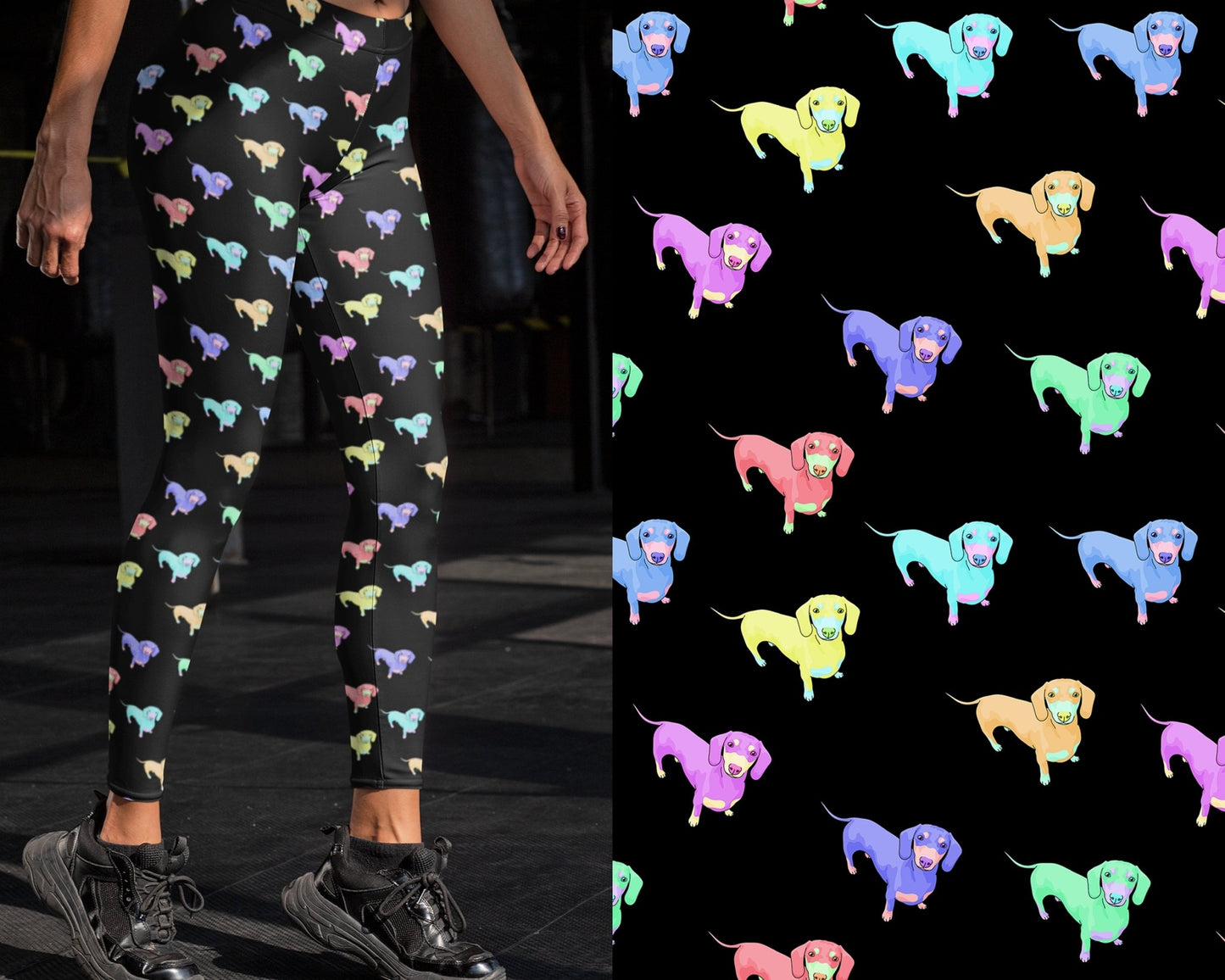 Rainbow Dachshunds | Leggings - Detezi Designs-22845146314300860708