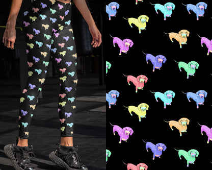 Rainbow Dachshunds | Leggings - Detezi Designs-22845146314300860708