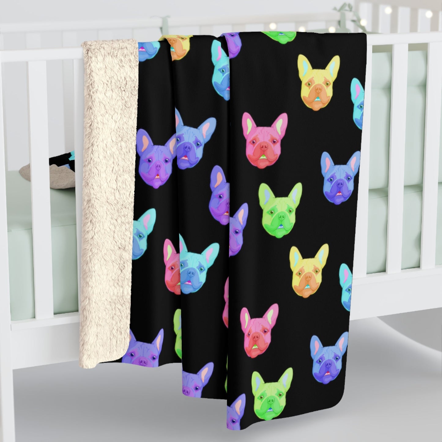 Rainbow French Bulldogs | Sherpa Fleece Blanket - Detezi Designs-55790165773692913827