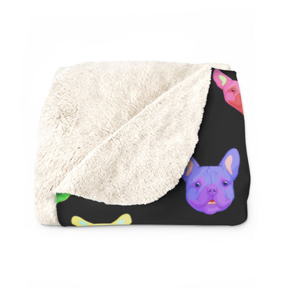 Rainbow French Bulldogs | Sherpa Fleece Blanket - Detezi Designs-55790165773692913827