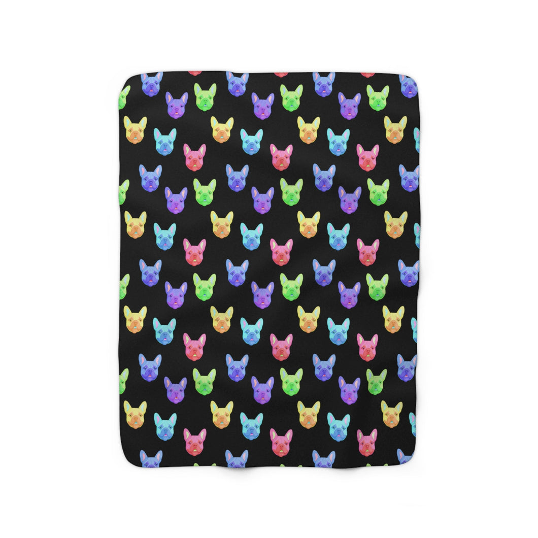 Rainbow Frenchies | Sherpa Fleece Blanket - Detezi Designs-19833222691909284951