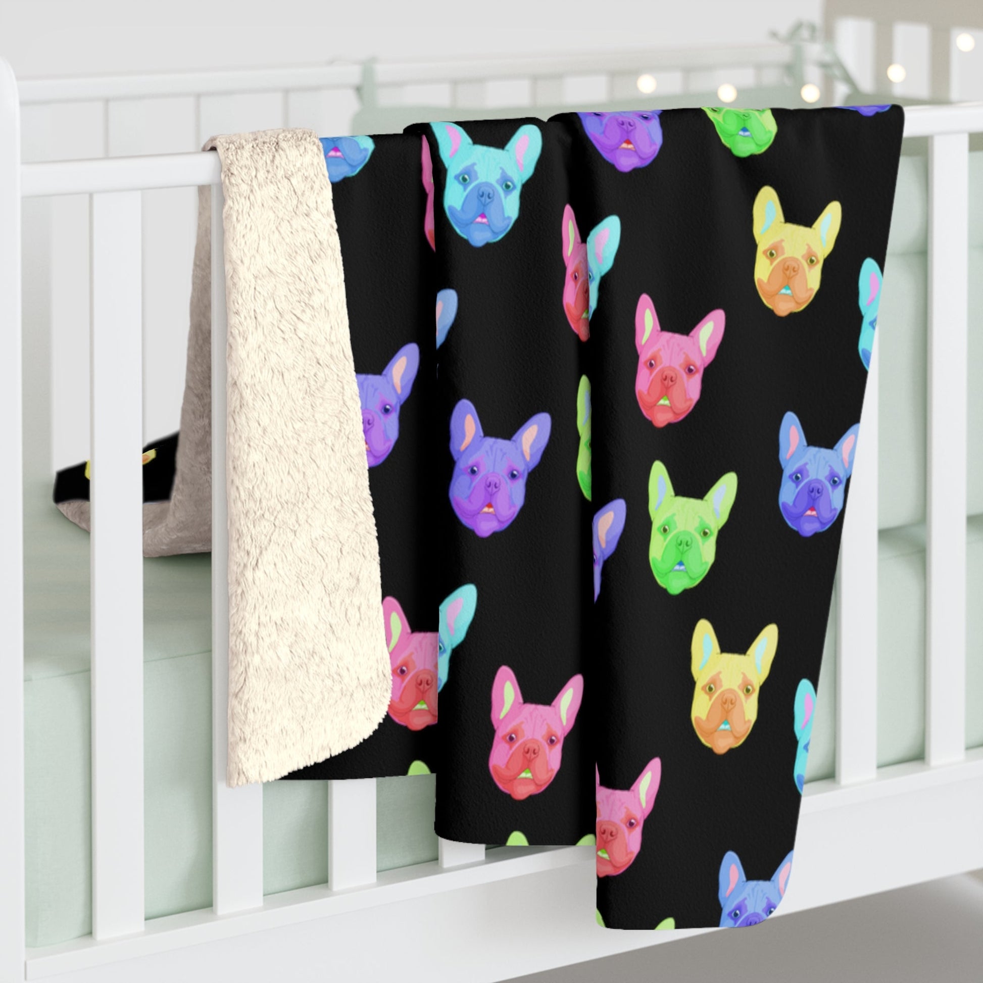 Rainbow Frenchies | Sherpa Fleece Blanket - Detezi Designs-19833222691909284951