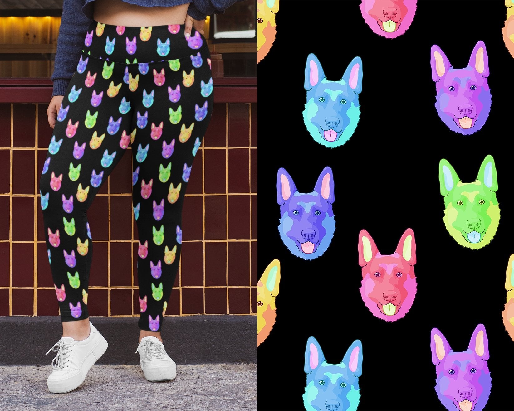 Rainbow German Shepherds | Leggings - Detezi Designs-20146993299222156113