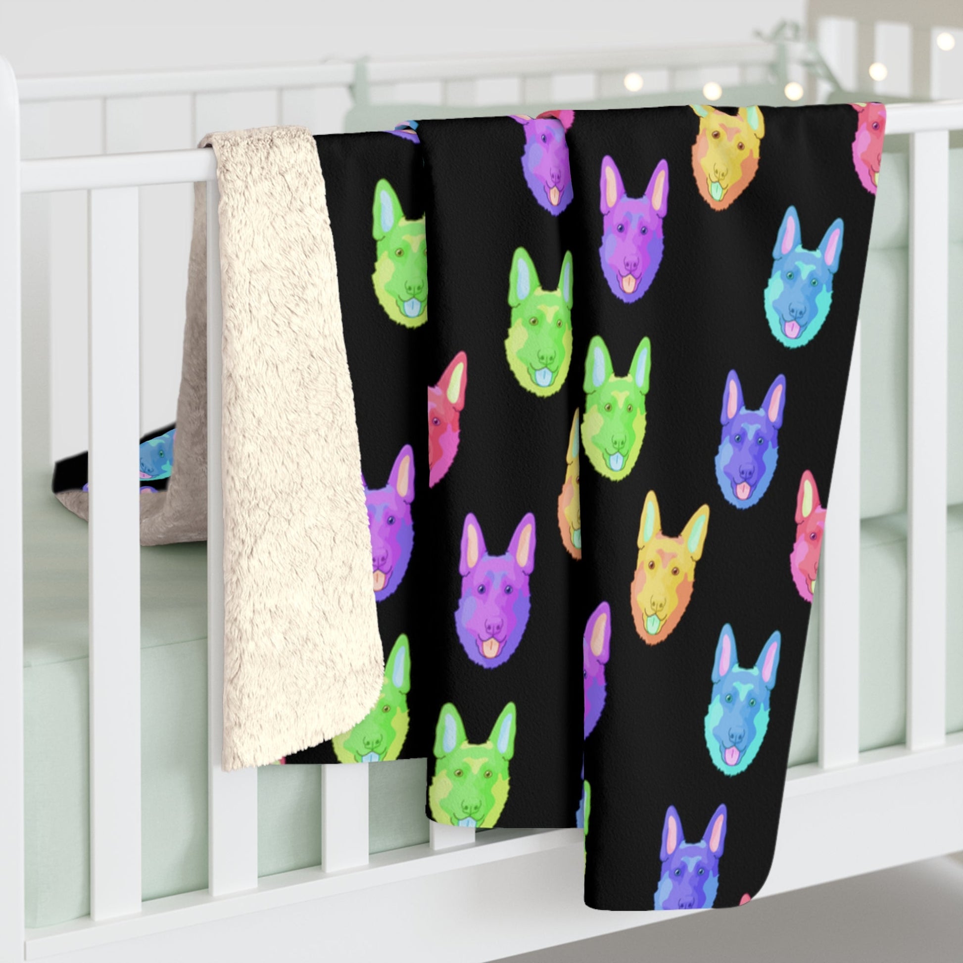 Rainbow German Shepherds | Sherpa Fleece Blanket - Detezi Designs-23040502522664410010