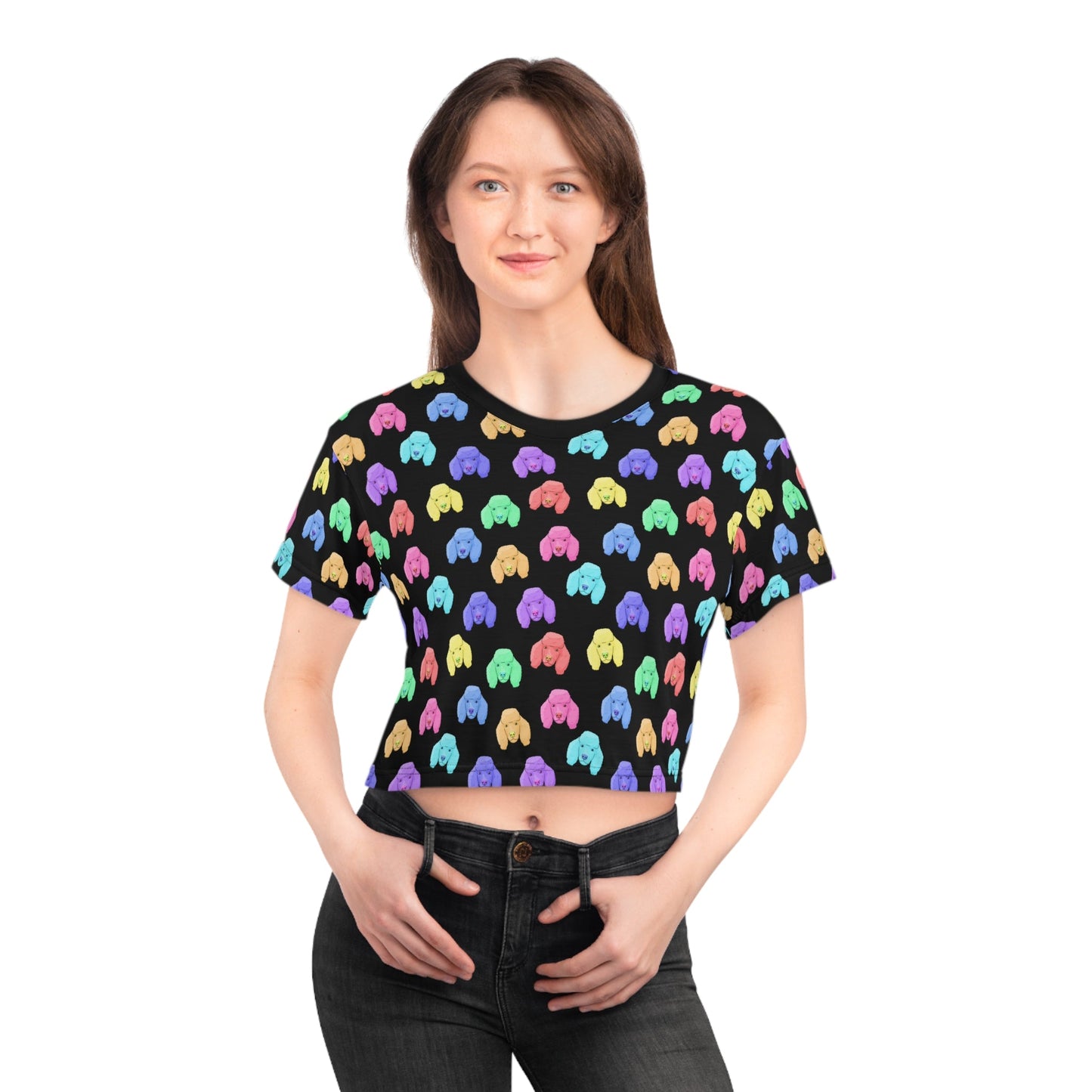 Rainbow Poodles | Black Crop Tee - Detezi Designs-19919600314499802607