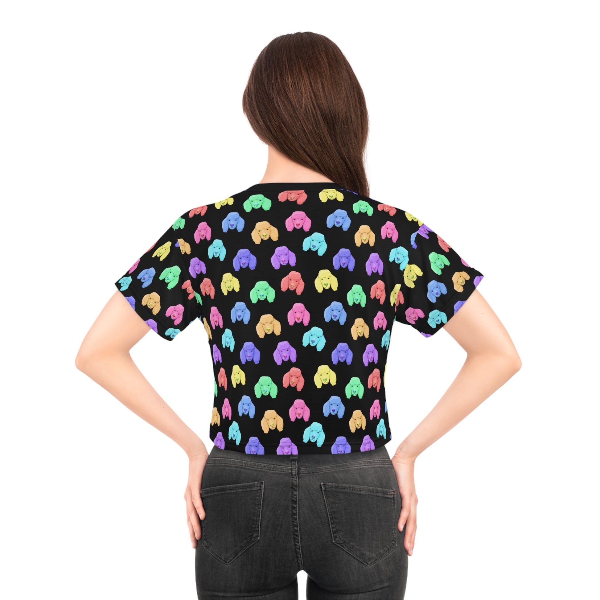 Rainbow Poodles | Black Crop Tee - Detezi Designs-19919600314499802607