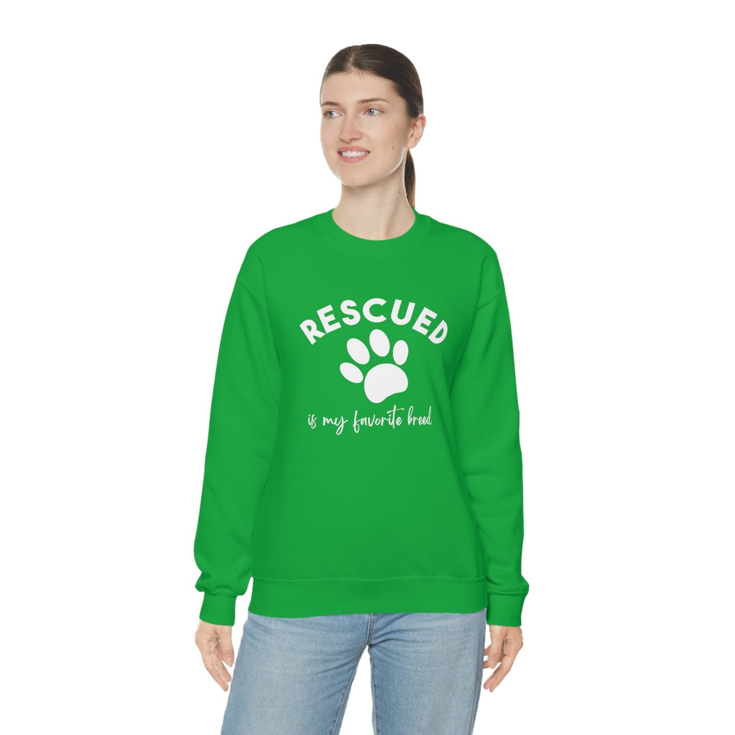 Rescued Is My Favorite Breed Paw | Crewneck Sweatshirt - Detezi Designs-12625263307440775836