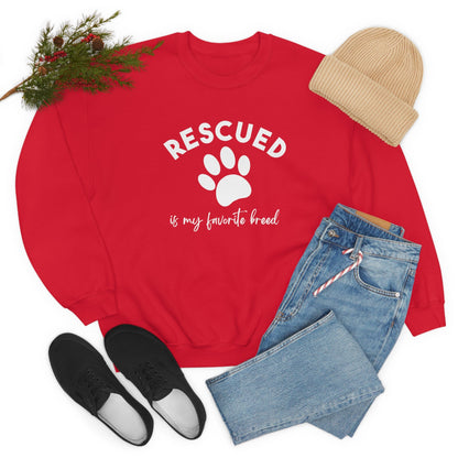 Rescued Is My Favorite Breed Paw | Crewneck Sweatshirt - Detezi Designs-17381675855142234962