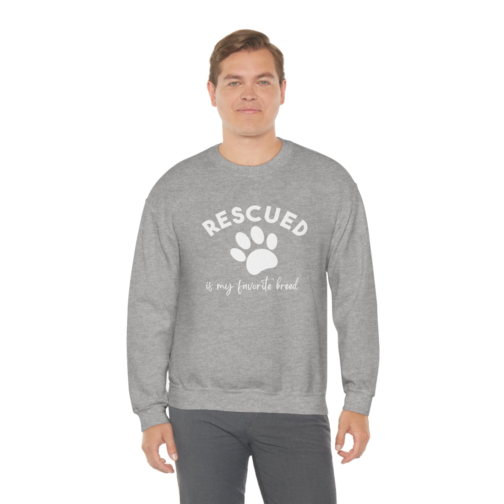 Rescued Is My Favorite Breed Paw | Crewneck Sweatshirt - Detezi Designs-18748993122262540591