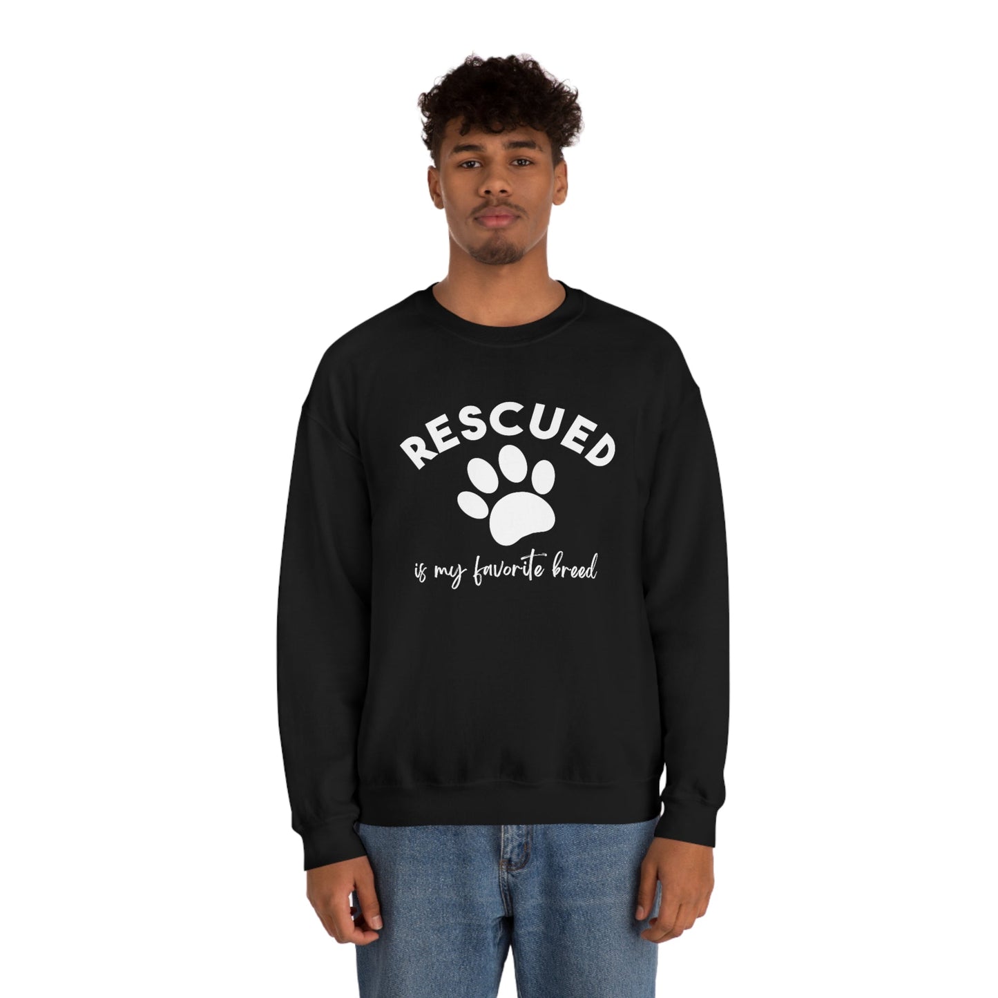 Rescued Is My Favorite Breed Paw | Crewneck Sweatshirt - Detezi Designs-18911956616946783177