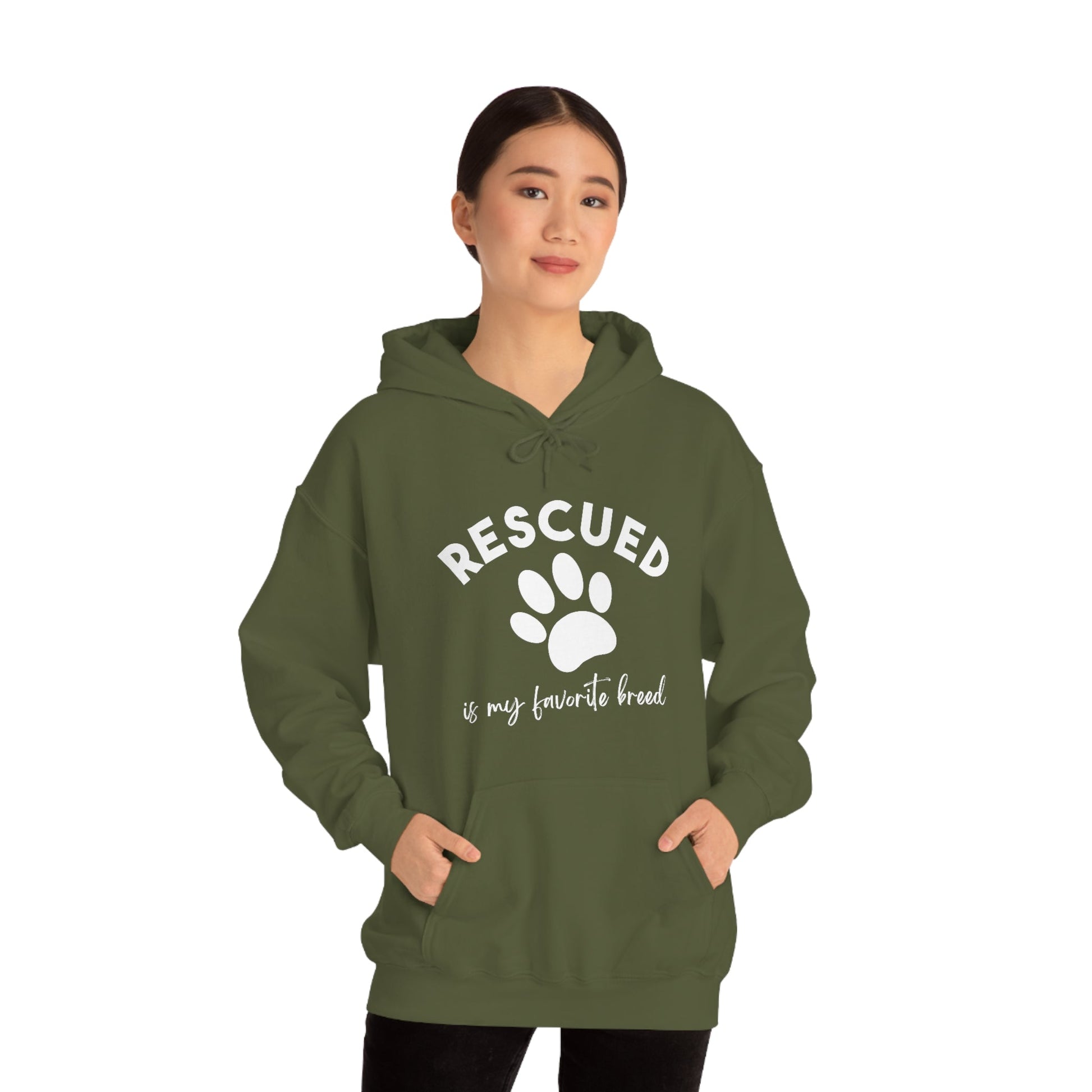 Rescued Is My Favorite Breed Paw | Hooded Sweatshirt - Detezi Designs-32662816310382509852